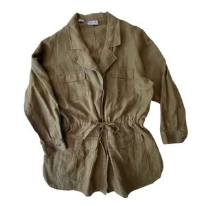 80s Vintage Linen Jacket 1X Olive, adjustable